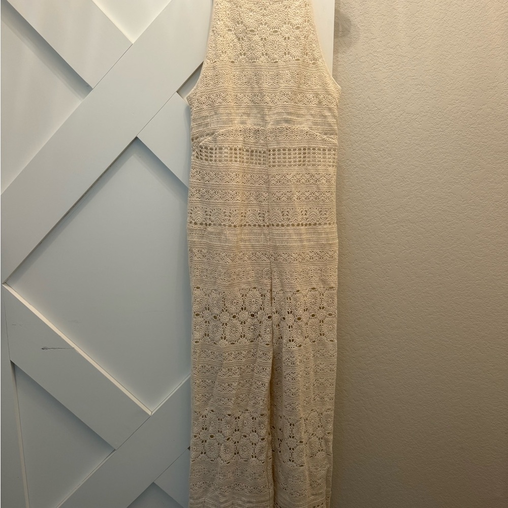 Free People Moon Bay Ivory Crochet Jumpsuit Sz Large - Picture 7 of 9